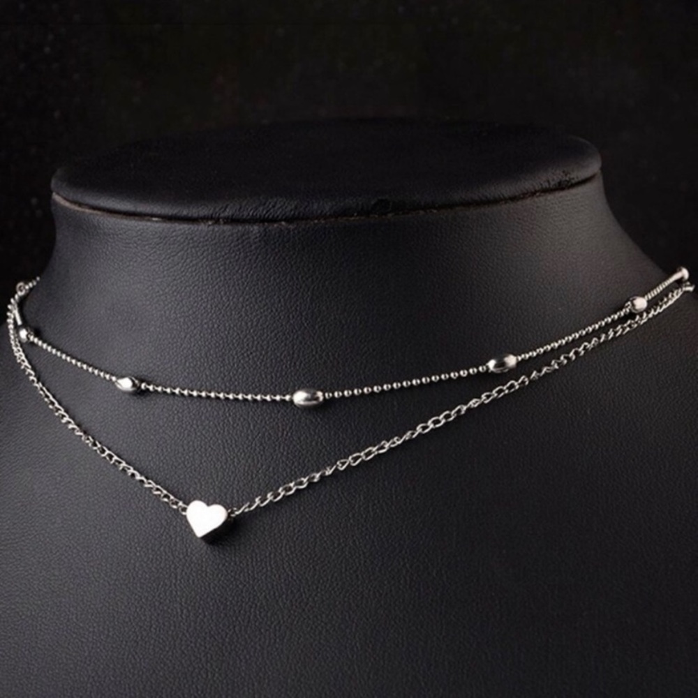 Layered silver heart necklace